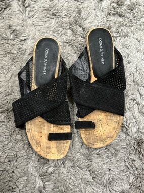 Donald J. Pliner Gyer2 Womens Leather Slip On Wedge Sandals Black Size 10